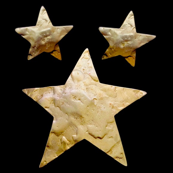 Vintage 1980s FERNANDO ORIGINALS Star Earrings brooch SET Designer FO - Picture 1 of 3